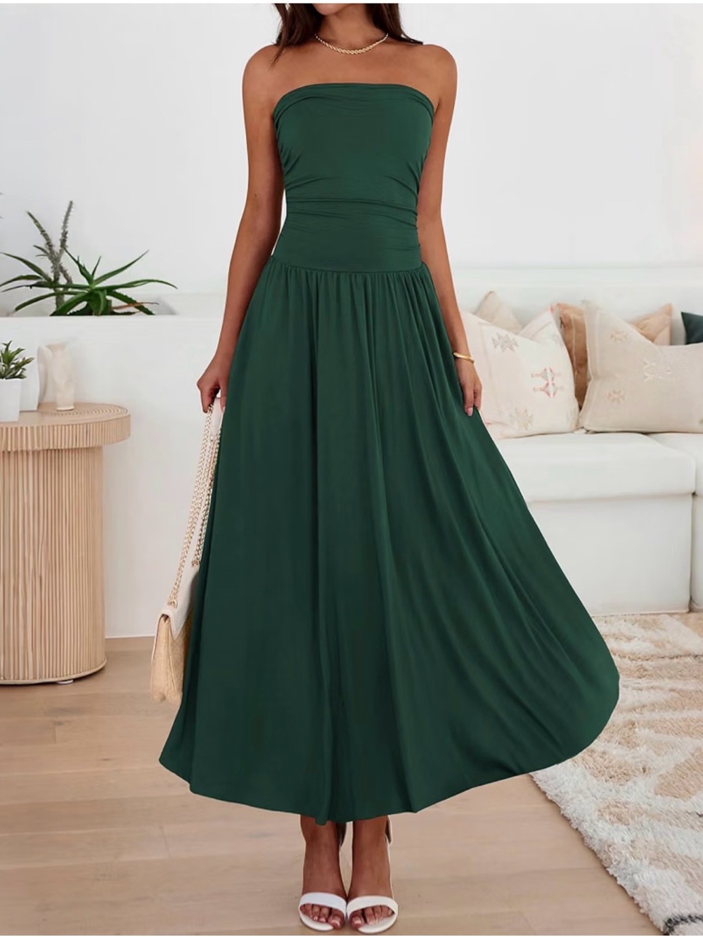 BTFBM Dark green strapless midi